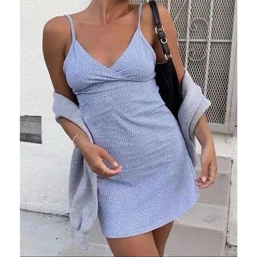 Brandy Melville Amira Blue Floral Cotton Mini Dress Cottagecore Made In Italy